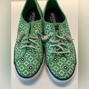 Sperry Seacoast Geo Print Mint Boat Shoe Casual Sneaker Size 9 Slip On